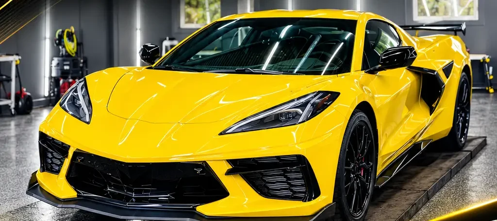 Corvette jaune protégée par PPF à Blainville